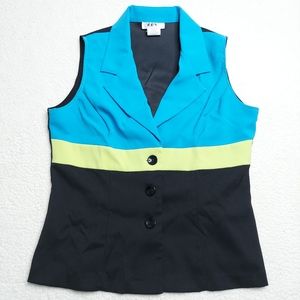 Vintage 90s Womens Vest DBY Medium Large Colorblocking Black Blue Green Button